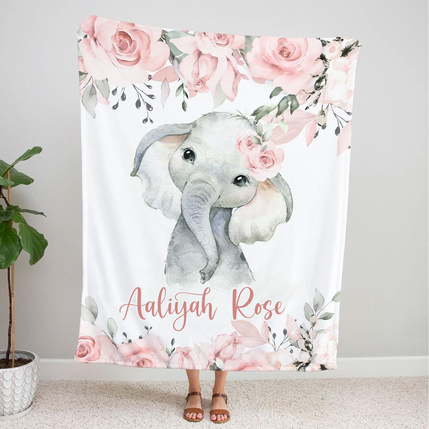 Personalized Baby Blankets for Girls, Floral Elephant Baby Blanket for Baby Girl Gifts, Baby Gifts, Milestone Baby Blanket