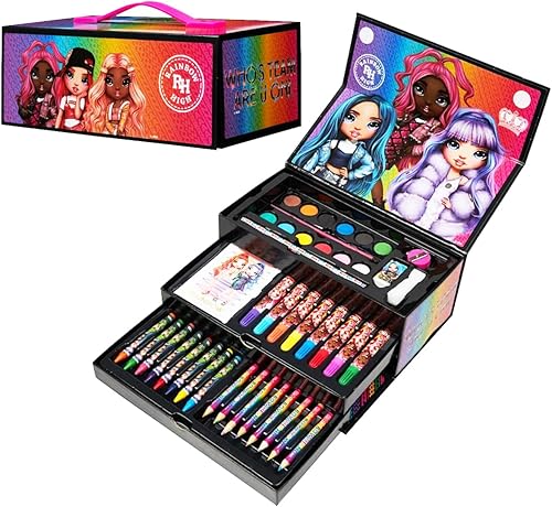 Rainbow High Juego de arte para niños, 40 piezas de colores para niños, pinturas, lápices para colorear, marcadores, suministros de arte, regalos