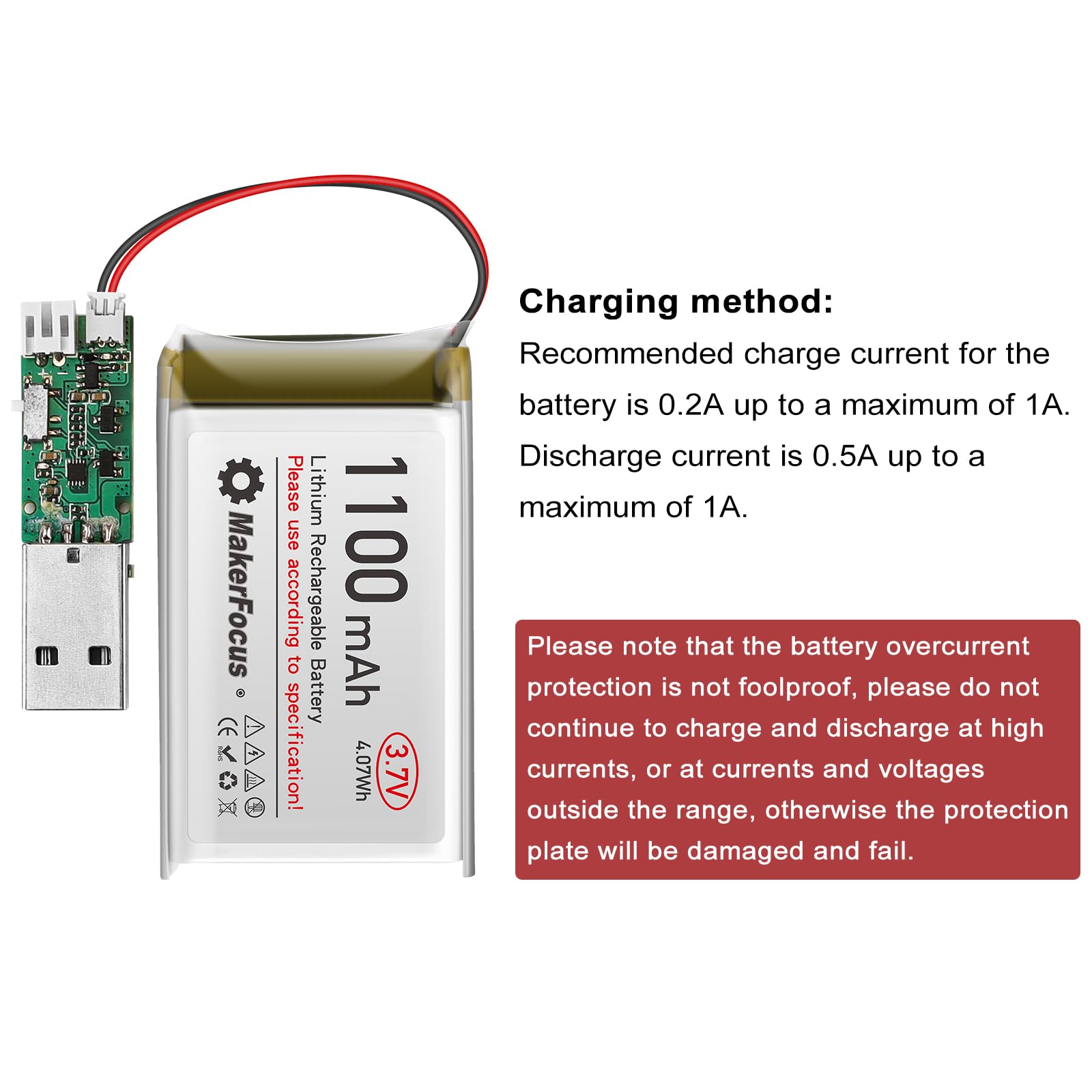 3.7V 1100mAh LiPo Batería para ESP32, Meshtastic Node 4 unidades | Batería recargable 1S, conector JST 1.25, placa de protección incorporada, protección contra sobrecarga y descarga profunda