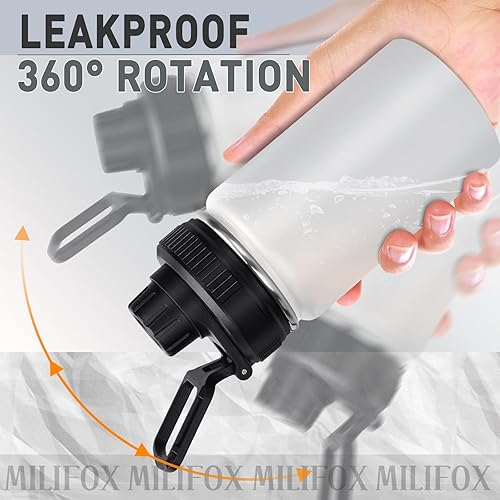 Miniatura 4 de Botella de agua aislada de 12 onzas, botellas de agua de acero inoxidable de doble pared aislada al vacío, boca ancha, a prueba de fugas, sin BPA,