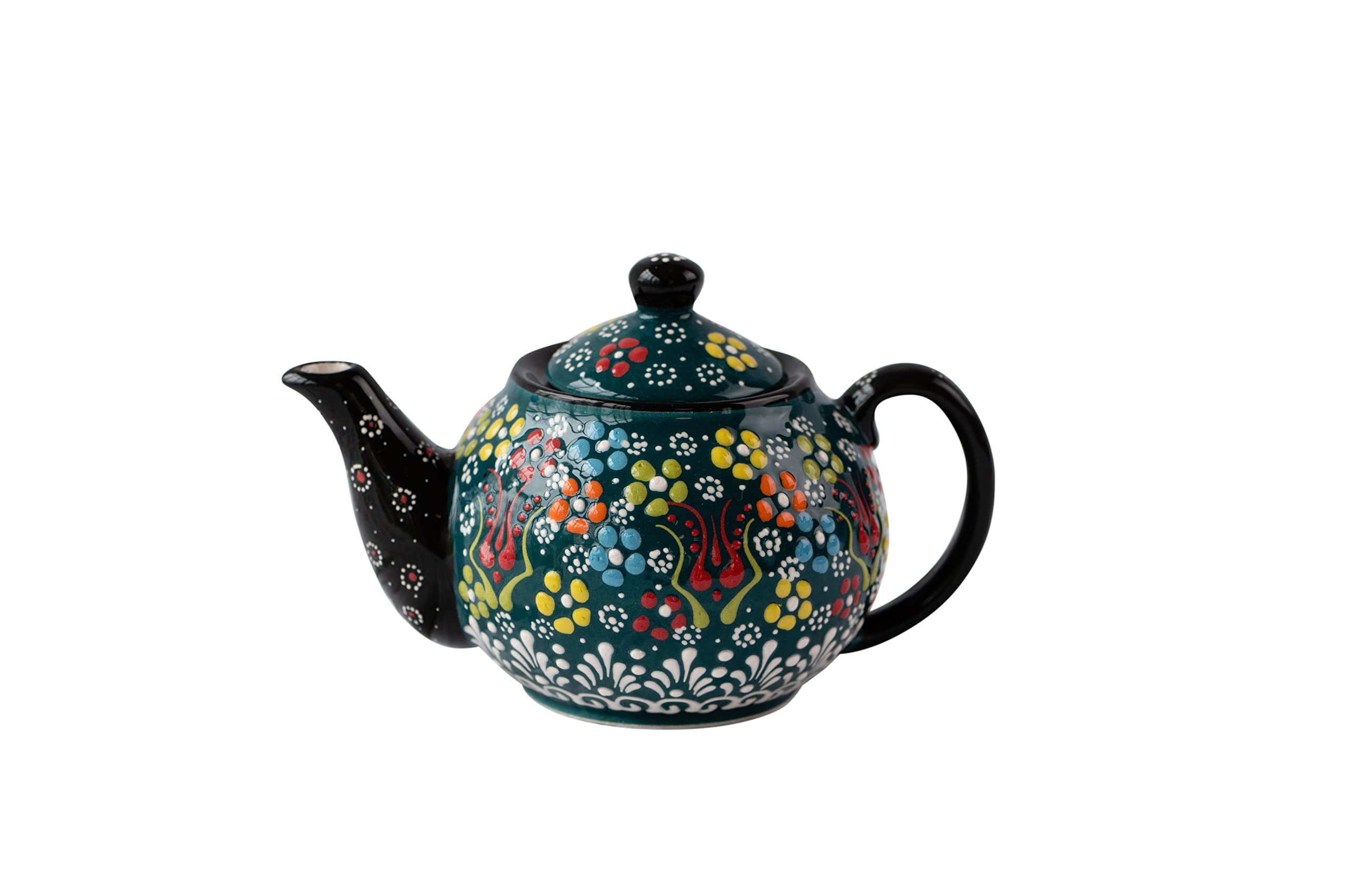 Théière verte en céramique artisanale de 1L pour thé en vrac