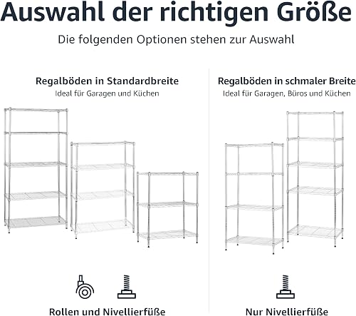 Amazon Basics 5-Shelf Storage Unit With Height Adjustable Shelves and Levelling Feet, 680 kg Max Weight, Chrome, 35.5 cm D x 91.4 cm W x 182.8 cm H - 4