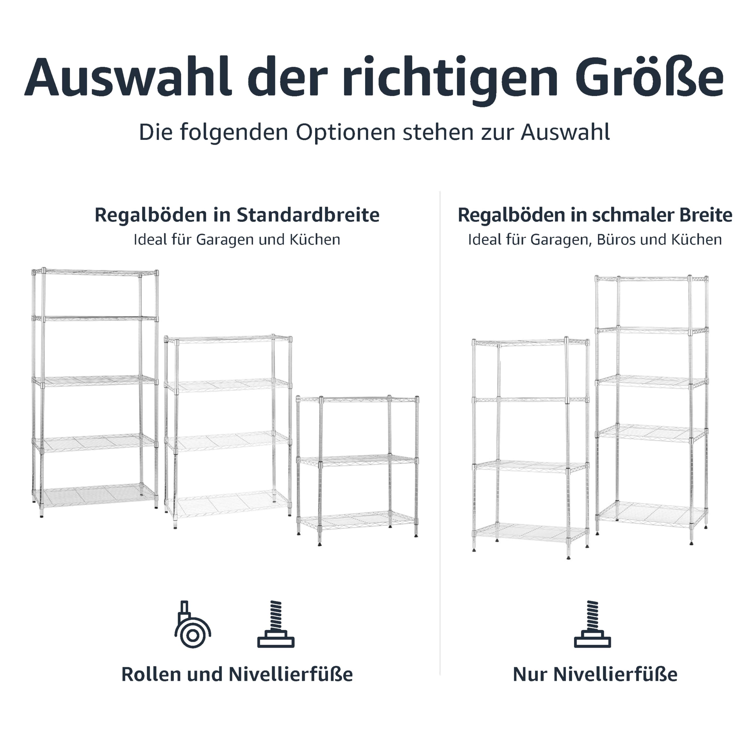 Amazon Basics Aufbewahrungseinheit mit 5 Regalböden, höhenverstellbaren Einlegeböden und Nivellierfüßen, Maximalgewicht 680 kg, Chrom, 36 D x 91 W x 183 H cm