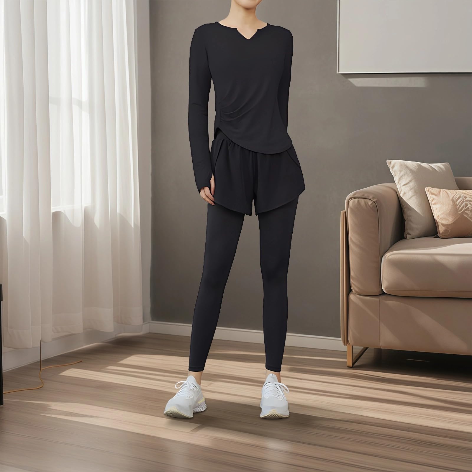 Conjunto de entrenamiento de 3 piezas para mujer, tela transpirable y antibolitas, ropa de yoga para 135-150, cómodo atuendo atlético, Negro -, talla única