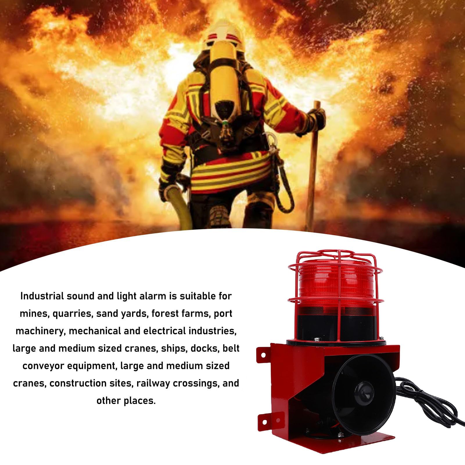 VBESTLIFE Alarma de Sirena Industrial de 120dB con Luz Estroboscópica LED, Bocina Impermeable IP55 para Maquinaria Portuaria de Cantera y Minería (Enchufe de la UE)