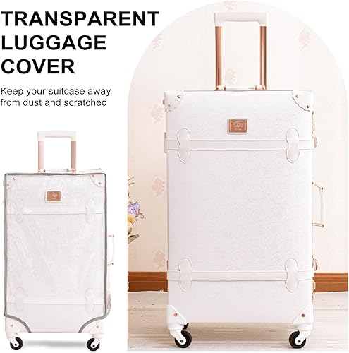 Miniatura 5 de urecity Juego de maleta vintage para mujer, juegos de equipaje vintage de 2 piezas, lindo equipaje de diseñador, funda de traje retro, sin