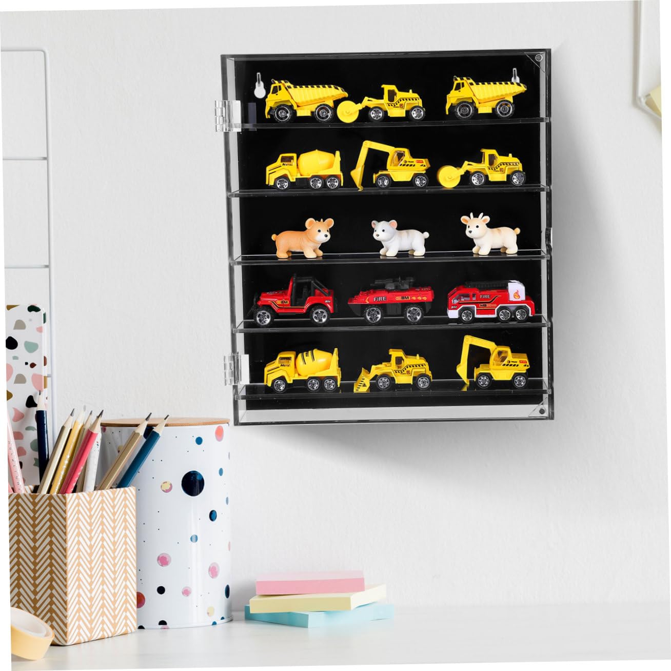 LABRIMP Acryl Vitrine für Spielzeugautos mit Transparentem Design und Kratzfestem Schutz Geeignet für Wandmontage und Tischaufstellung Schwarz Mehrschichtig