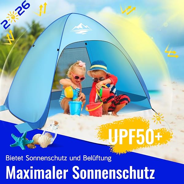 Besuche den Purebox- Strandmuschel Pop Up Strandzelt Strandzelt 1-3 Personen, Pop Up Strandmuschel mit Reißverschlusstür UV-Schutz 50+ Windschutz, Automatisches Tragbarer Wurfzelt für Familie Camping Garten Strand in use