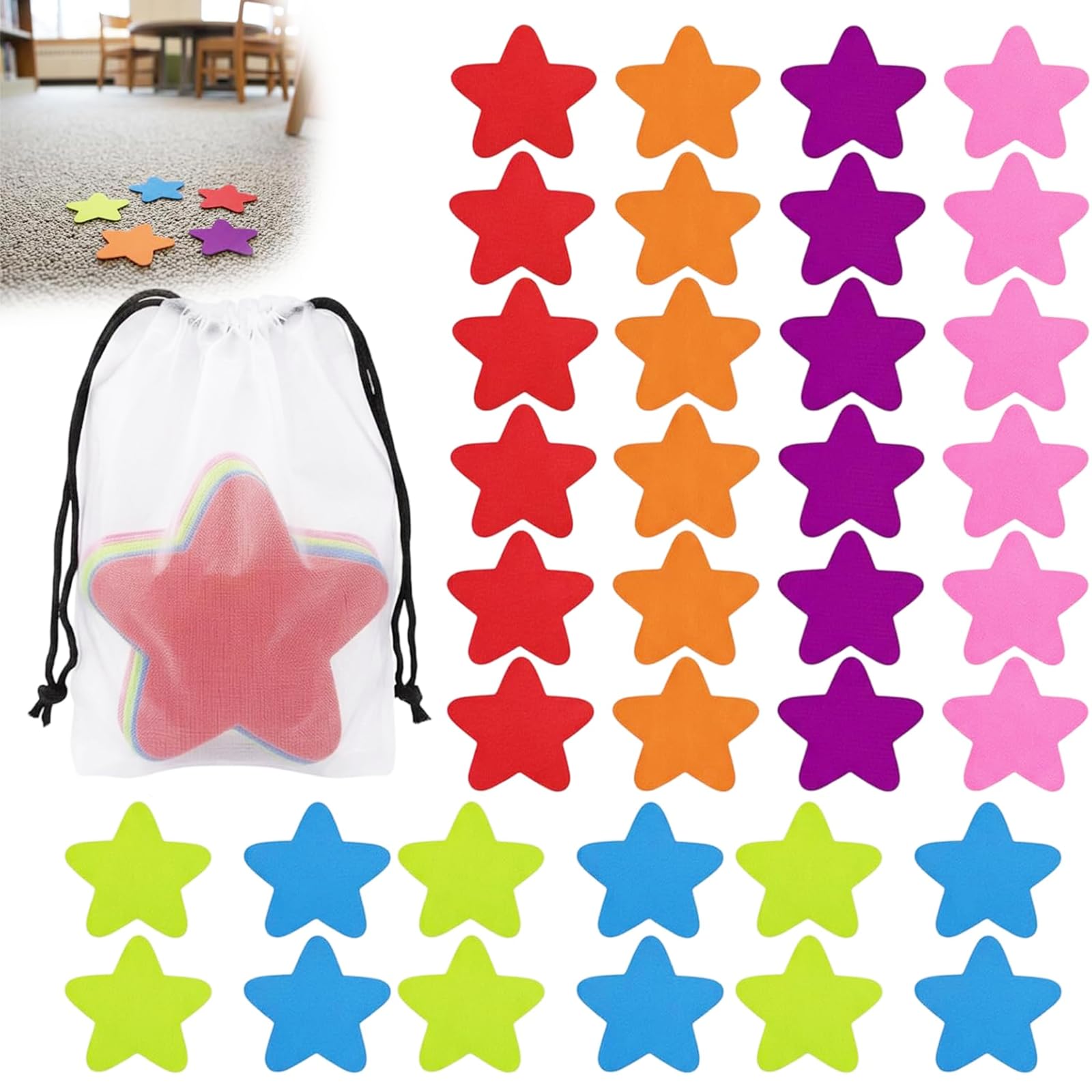 Carpet Spots for Classroom, 36 Pcs Stars Carpet Markers with Storage Bag,Classroom Teacher Supplies,for Preschool Teaching Games and Dance Classes