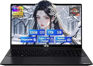 NIMO Portátil para juegos IPS FHD de 15.6 pulgadas, AMD Ryzen 5 6600H 6 núcleos, 32 GB DDR5 RAM 1 TB SSD (Beat i7-1165G7, hasta 4.5 GHz) AMD Radeon 660M GPU con teclado retroiluminado tipo C de 100 W