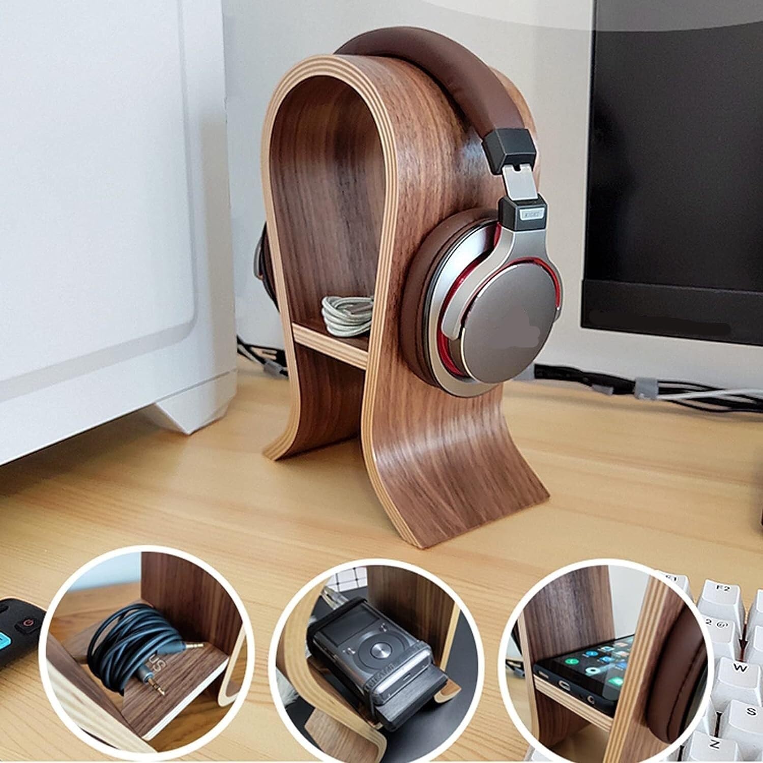Gaming Accessori Display per Cuffie da Gioco con Finitura in Noce Computer Creativo Metti Ripiano per Auricolari Gioco per PC Stand Over-Ear da Gioco