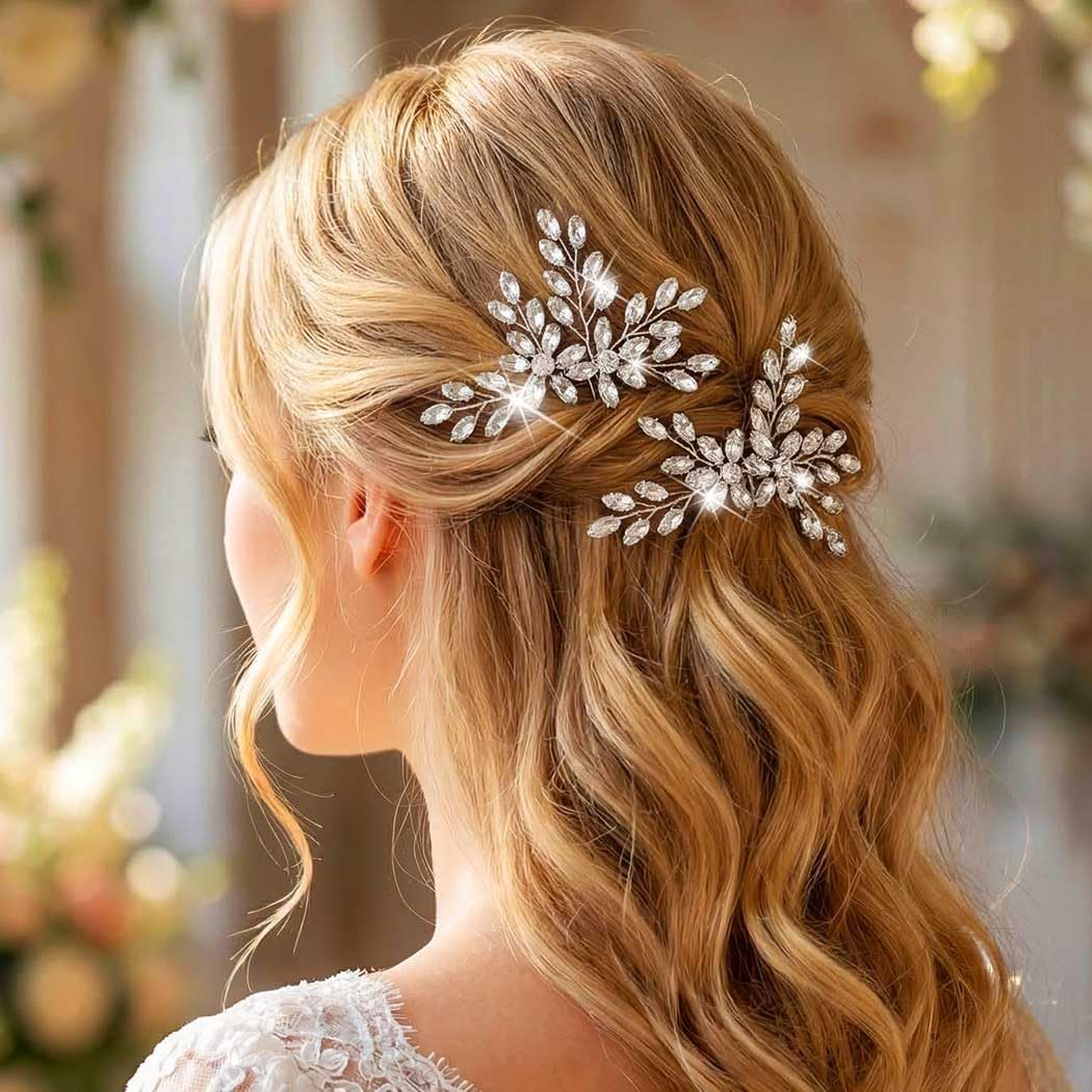 Unicra Silver Rhinestone Hair Pins Crystal Hair Clips Bridal Wedding Hair Accessories for Brides and Women Pack of 2 (A-Silver)