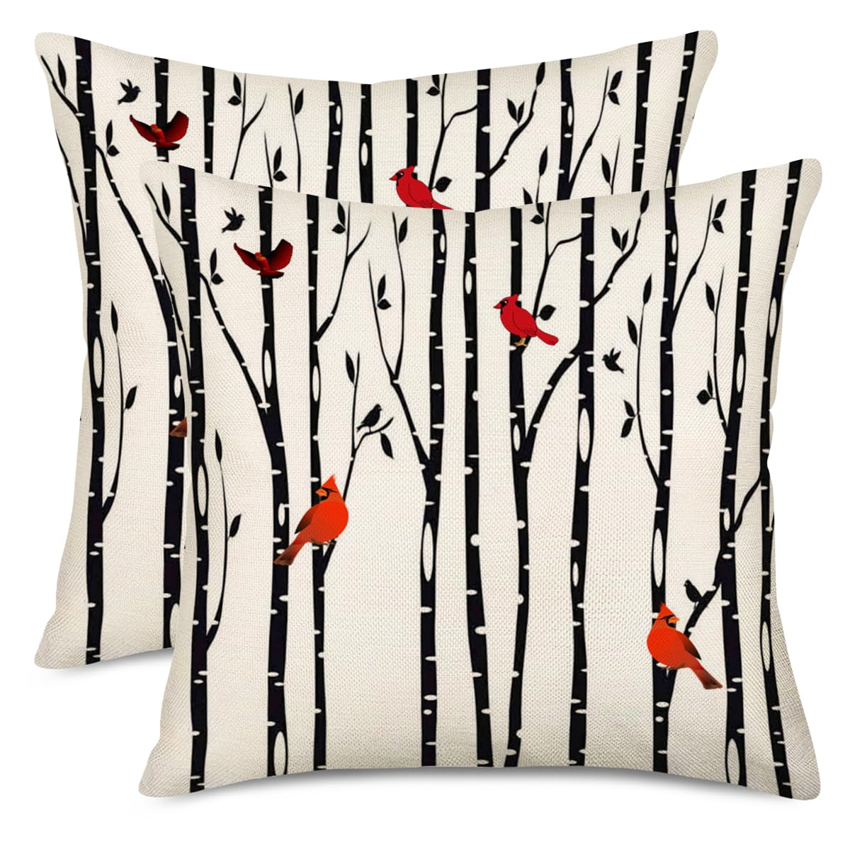 Easternproject Birds Tree Throw Pillow Covers Nature Cardinal Wildlife Cute Animals Birch Art Leaf Silhouette Print Decor Pillow Cover Home Decorative