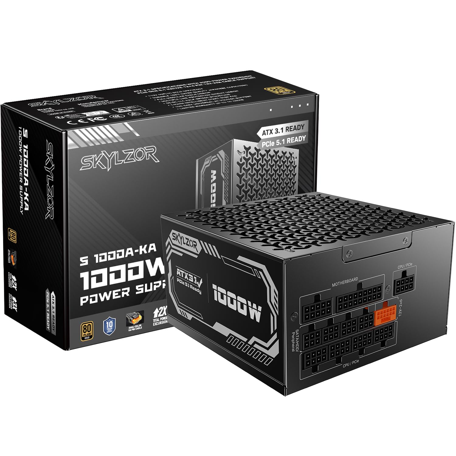 Photo 1 of 1000W Fully Modular Power Supply, 80+ Gold Certified PSU | ATX 3.1 & PCIe 5.1 Ready | 12V-2x6 Connector | 140mm Low-Noise Fan | 105? Japanese Capacitors | Black PSU
