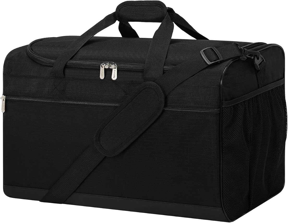 Duffle Bag for Men, 40L / 20 inch, Black | Multi Pockets, Easy Clean Bottom, Sturdy, For Gym, Sport, Weekender Travel, Workout, Training