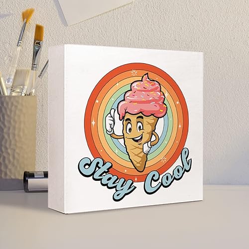 Miniatura 5 de Divertida decoración de verano, letrero de madera con helado de arcoíris, decoración de escritorio de verano, decoraciones de verano para decoración