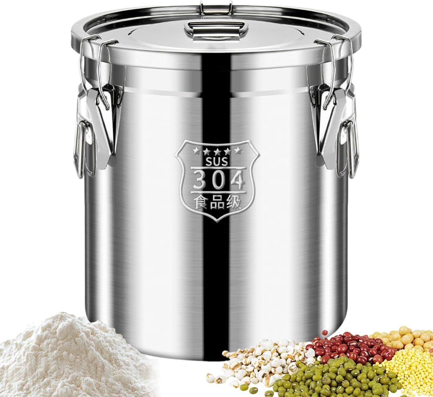 Metal Container with Lid, Large Capacity Airtight Bucket for Beans | Rice Storage Bucket, for Storing Flour, Bread, Grains, Kitchen, Bar, Restaurant, Pantry