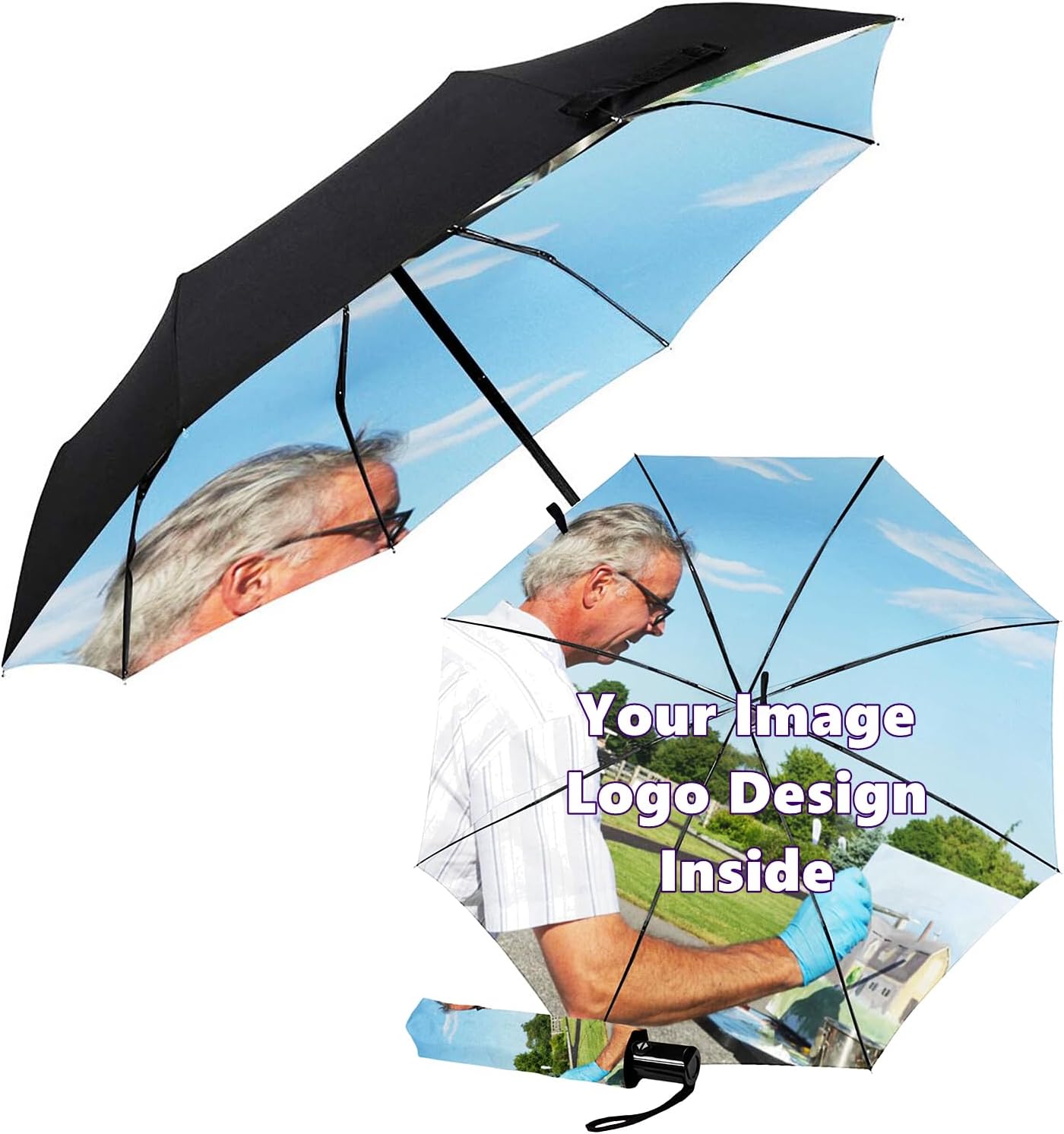 Personalized Custom Automatic Umbrellas, Customized Print Foldable UV Compact Umbrella with Photo Design Logo for Women Men and Gifts