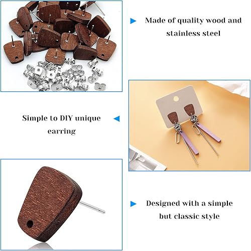 Miniatura 4 de 100 aretes de madera para hacer joyas, de madera de nogal, aretes de madera de nogal, hallazgos, aretes con bucle, trapezoidales, aretes de madera