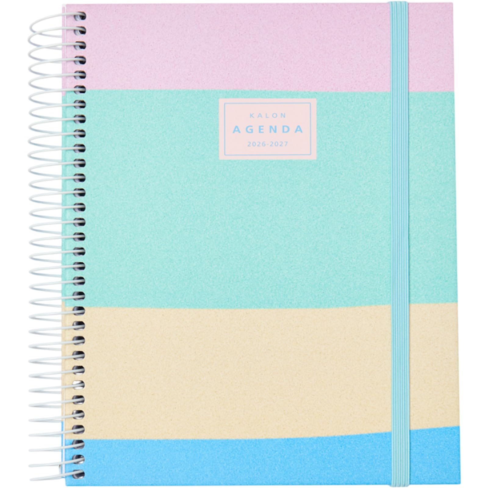 Q Kalon - School Diary 2026 2027 - September to June, Day per Page, A5 (15x21 cm), Languages SPA, ENG, FRA and GER, Hard Cover, Spiral Closure and Elastic, With Stickers - Nebula