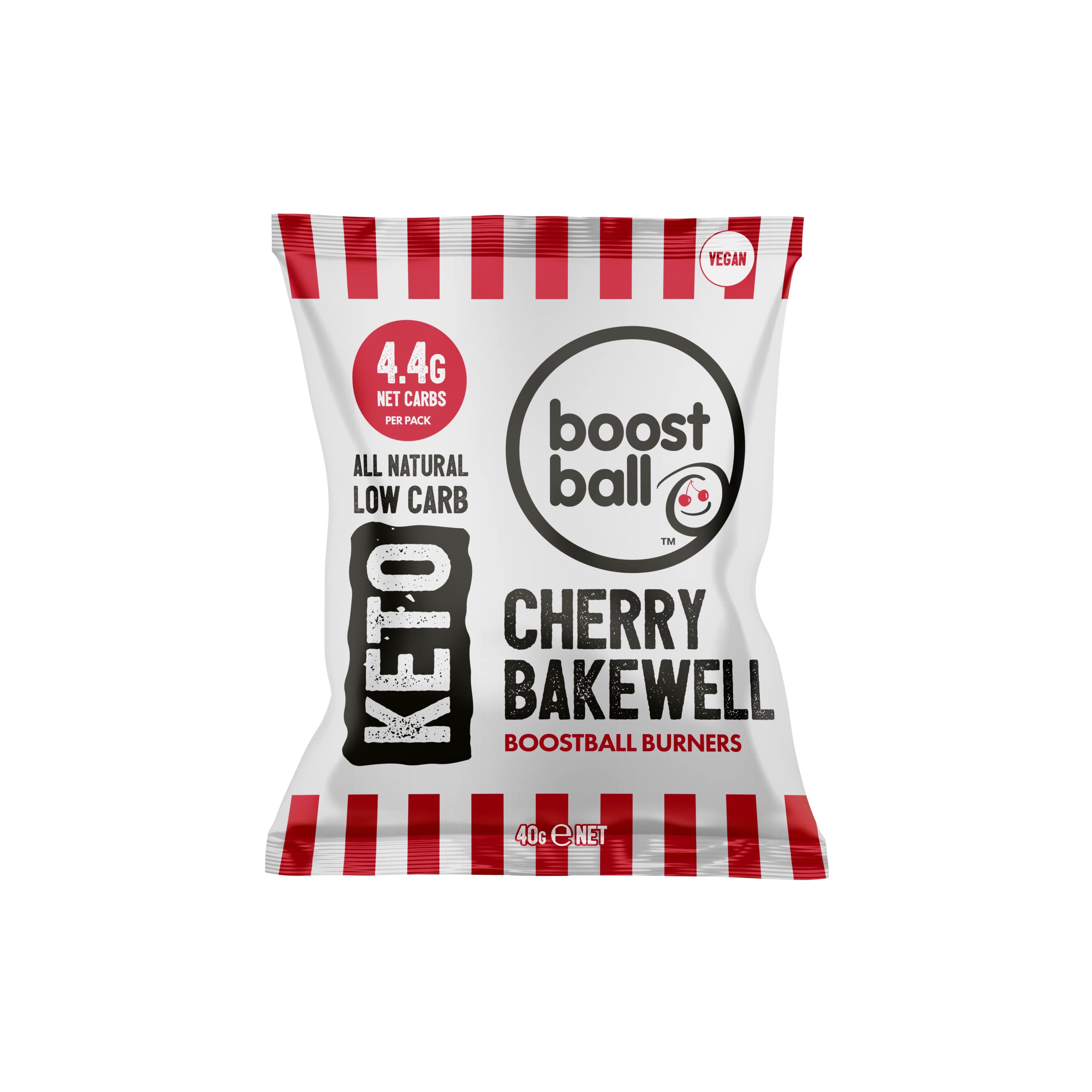 Boostballs Keto Snacks, Low Carb, Vegan Keto, Gluten Free, Natural, Cherry Bakewell Flavour, Pack of 12 x 40g