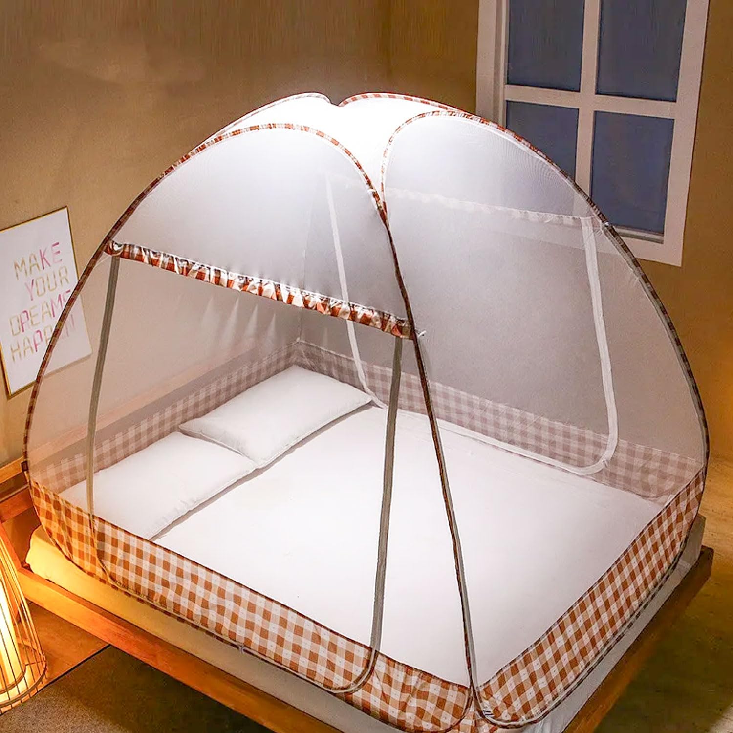 Zanzariera pieghevole per letto - Portatile per viaggi, Pop-Up a doppia porta, grande per camera da letto, all'aperto, campeggio, picnic (Marrone, 190x100x100 cm)