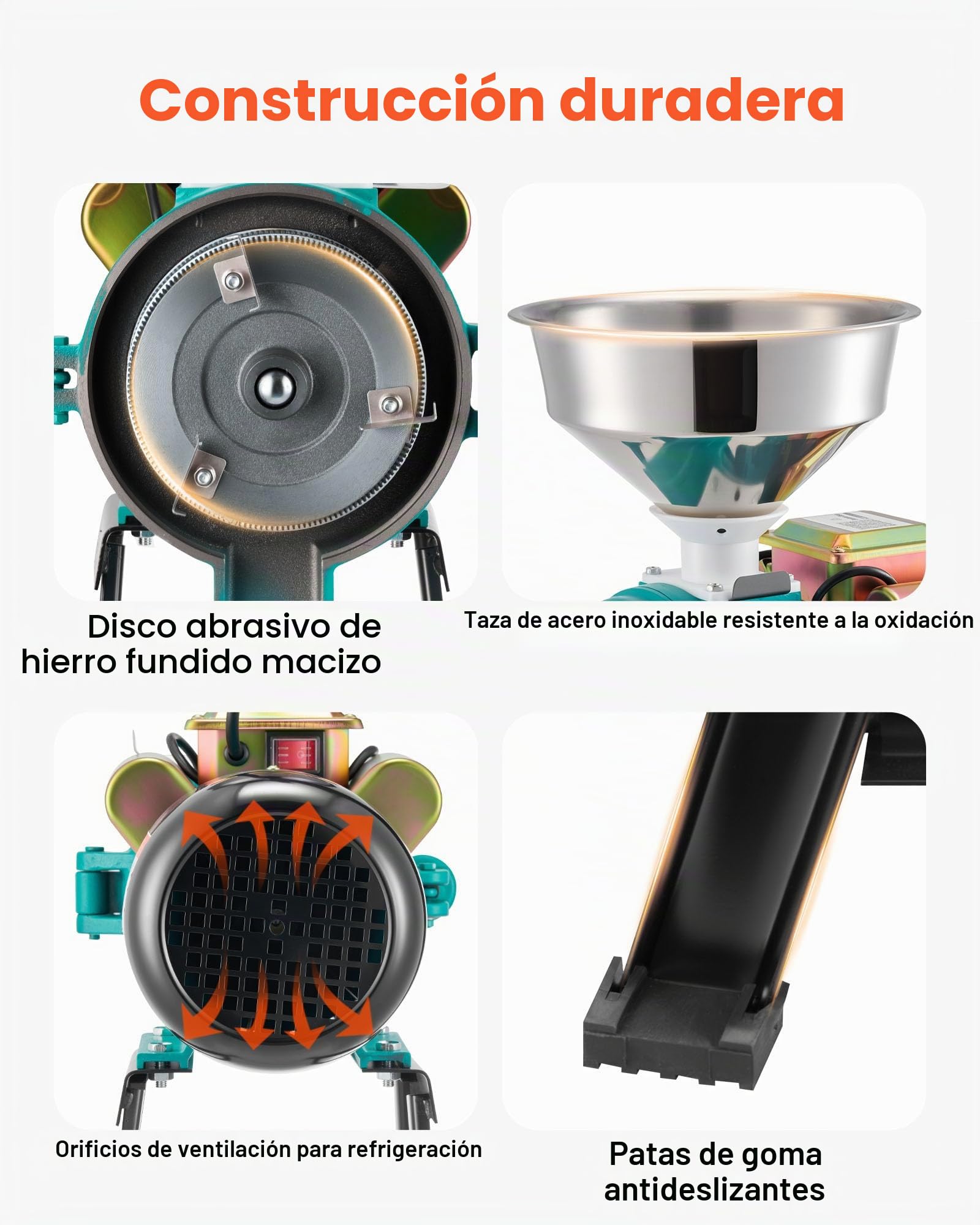 VEVOR Molinillo Eléctrico de Especias 2200 W, Molinillo de Cereales de Alta Velocidad 1400 rpm 50 kg/hora, con Patas de Goma Antideslizantes para Granos Secos, Especias, Cereales, Maíz, Pimienta