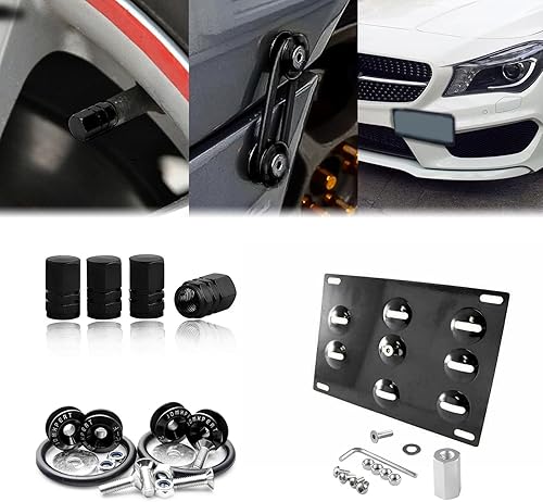 Xotic Tech - Juego de placa de aluminio con gancho de remolque + tapones para válvulas de aire + cierre de liberación compatible con Mercedes C CLA