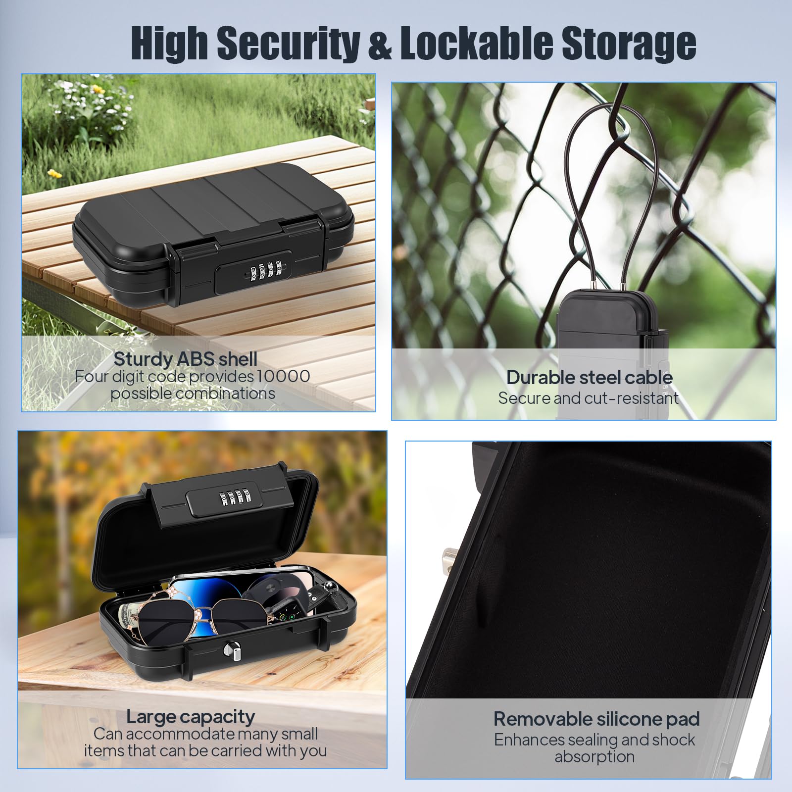 Cassaforte portatile con codice, scatola di sicurezza, impermeabile, antifurto, mini lucchetto a combinazione con serratura a combinazione per i vostri oggetti di valore, cassaforte da spiaggia per