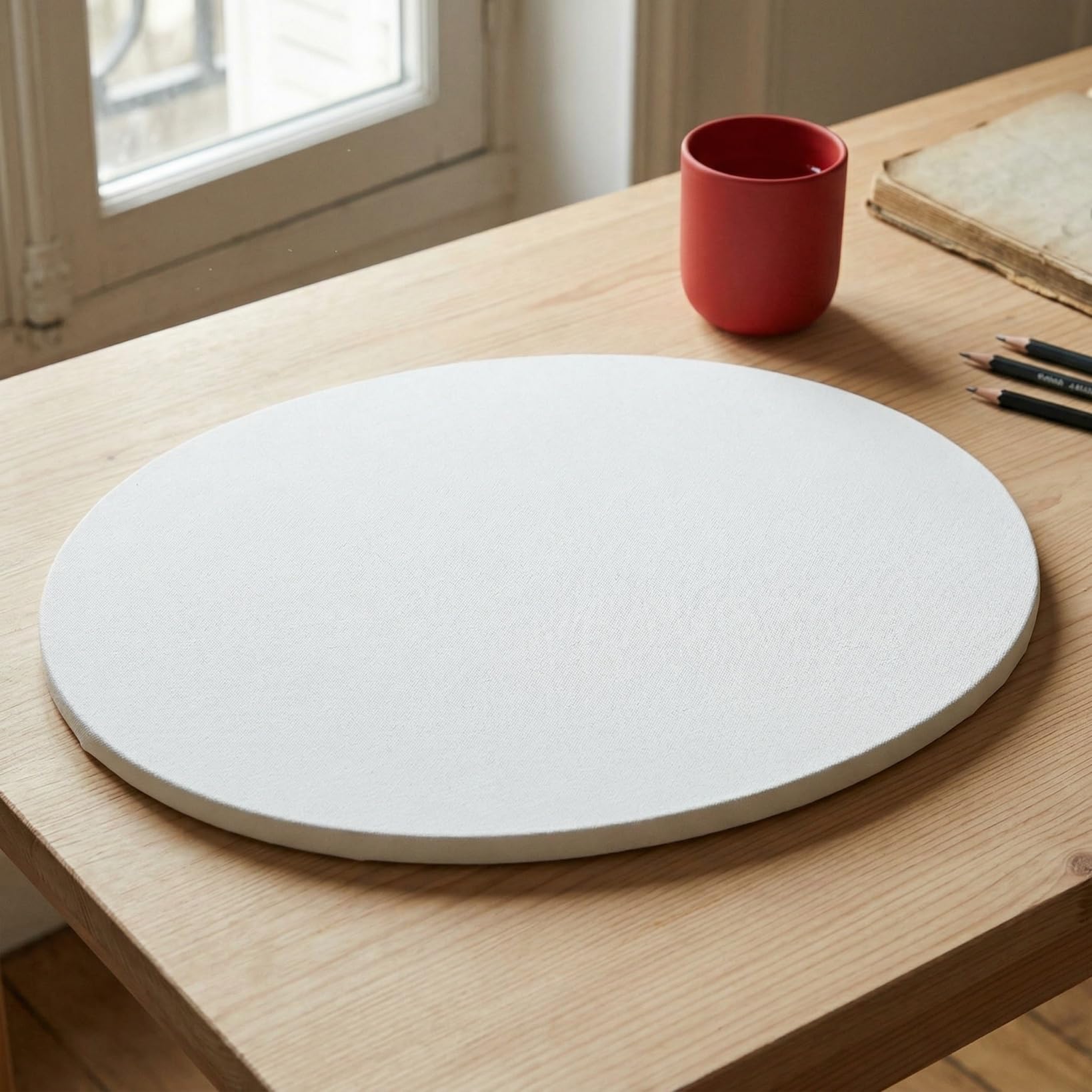 Tela ovale di lino 50 x 40 cm per pittura ad olio, acrilico e guazzo