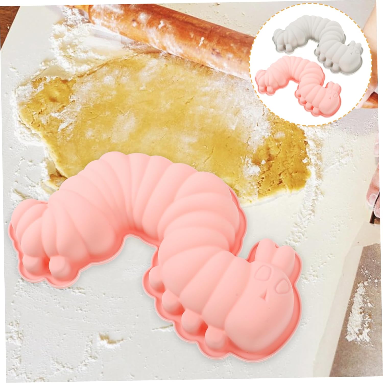 VICASKY 2pcs Silicone Candy Mold for Baking Non Stick Flexible Caterpillar Shape Cake Mold in Blue and Pink Easy to Demold Lightweight for Chocolates Candies and Desserts at Home