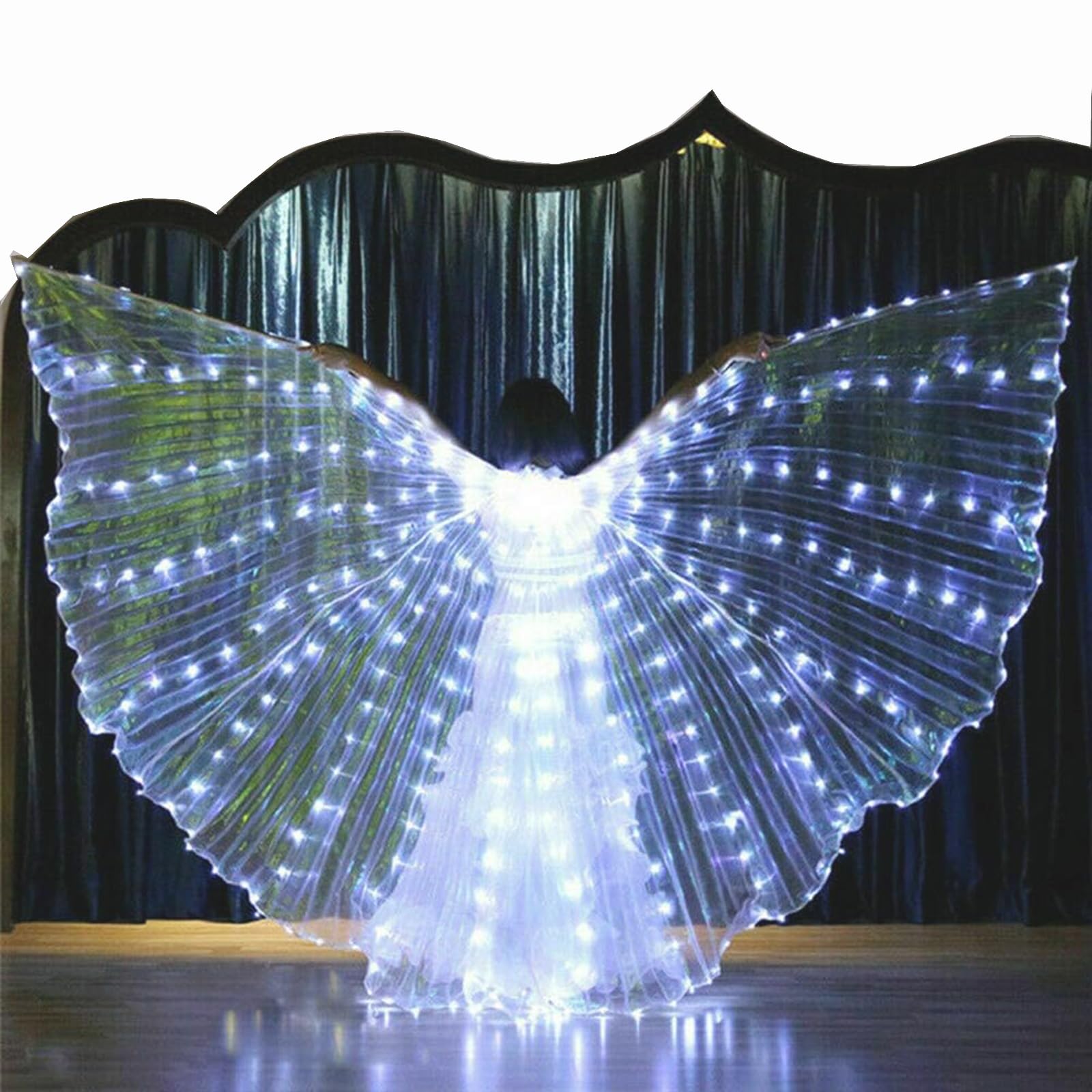 LED Belly Dance Wings With Stick,LED Lights Belly Dance Isis Wings Glowing Performance Clothing for Carnival,Stage,Halloween,Christmas