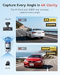 REDTIGER F7N caméra de tableau 4K avant et arrière 1080P, Wi-Fi 5,8 GHz-20 Mo/s transfert rapide, caméra de tableau de voiture 2160P/FHD avec carte de 64 Go, écran de 3,18 po, contrôle d'application intelligent, GPS précis, vision nocturne, mode de stationnement 24H