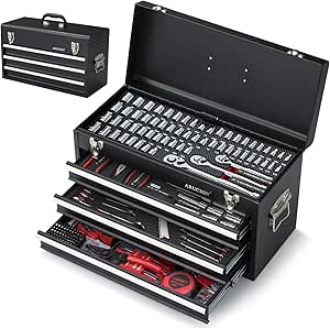 438-Piece Mechanics Tool Set with 3-Drawer Heavy Duty Metal Box