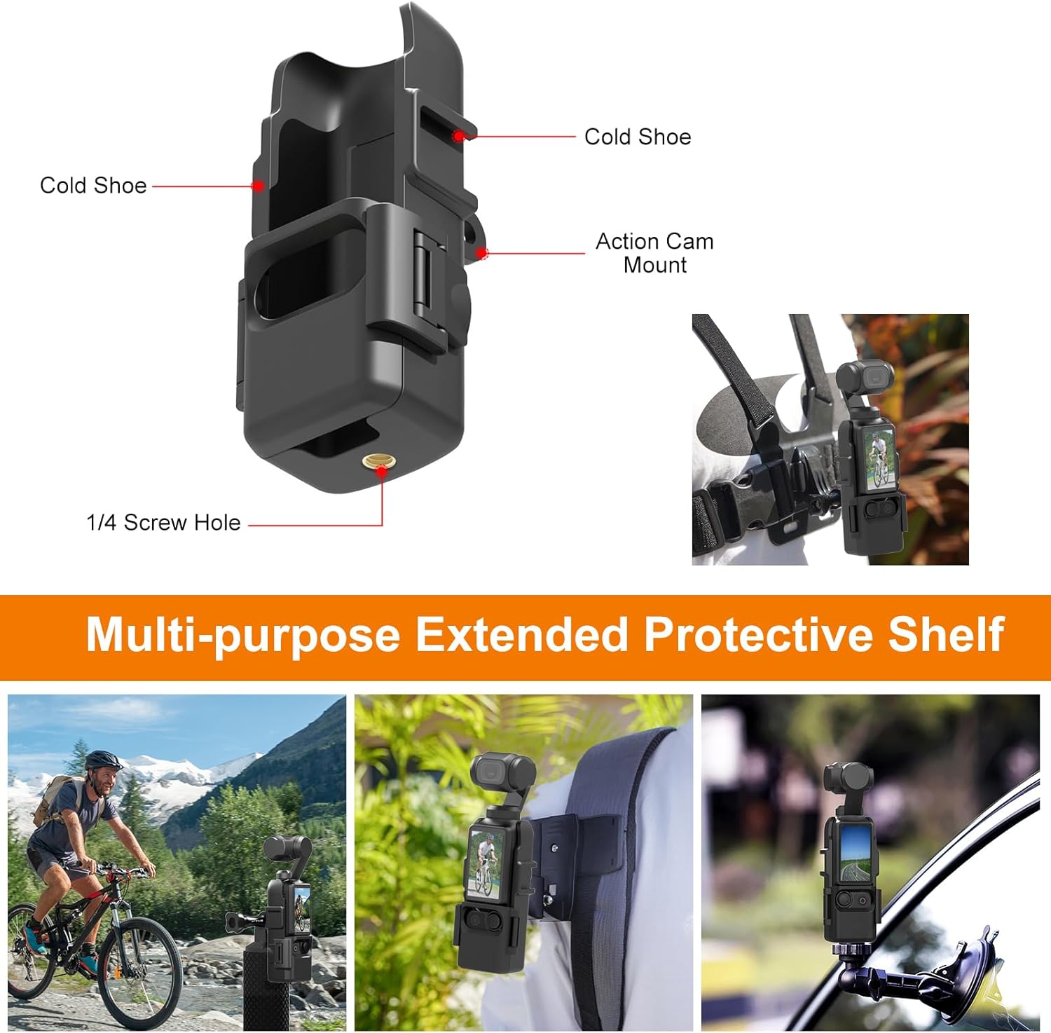 PULUZ Expansion Adapter Accessories for DJI OSMO Pocket 3, Protective Cage Bracket Mount with Cold Shoe Mount/ 1/4" Screw Hole, Quick-Release