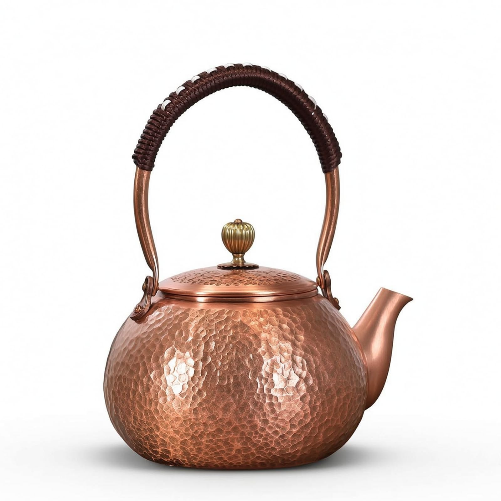 Tetera con Asa Tradicional Tetera Cobre Sencillo Menaje para Aficionados l Té Té, 1200ml, Martillado