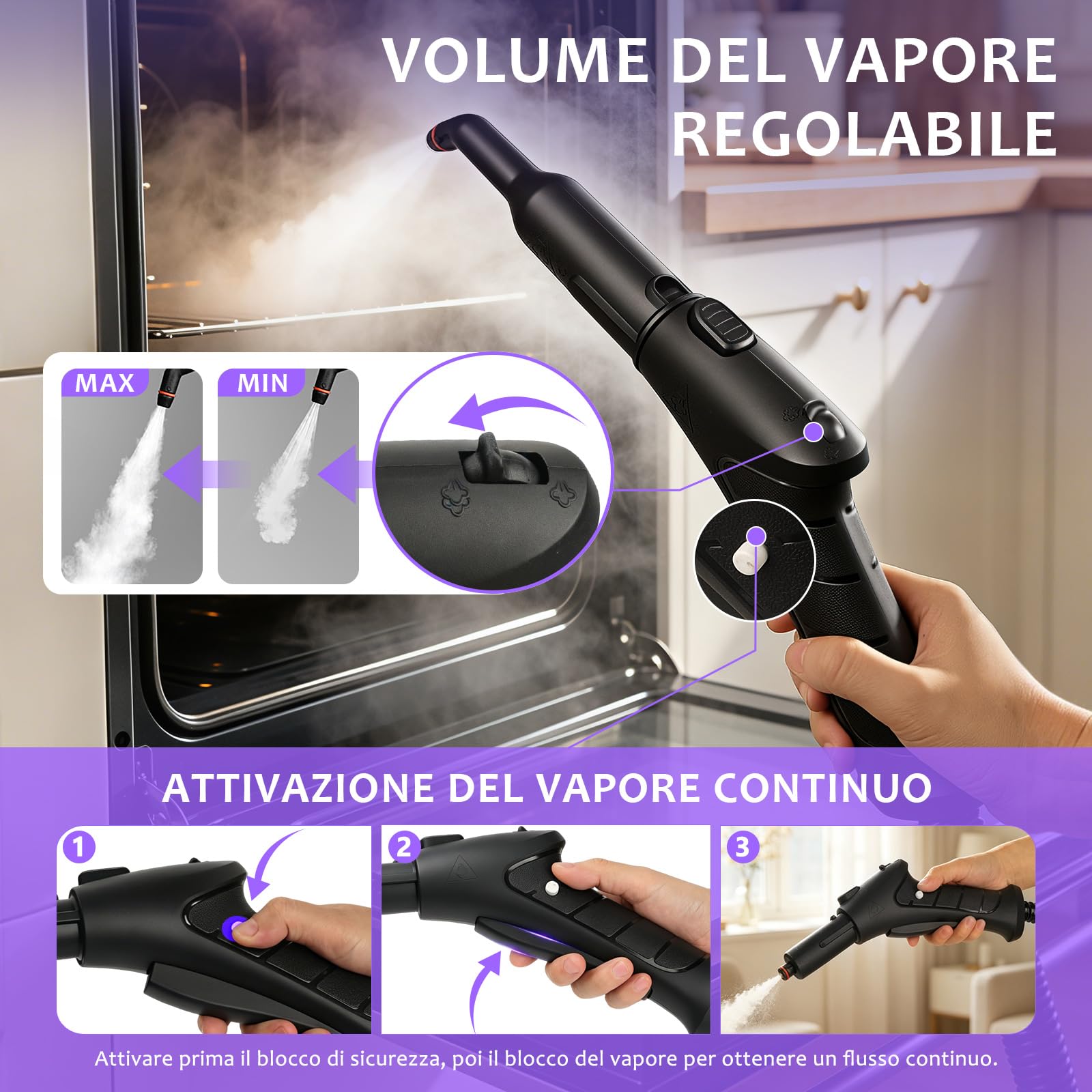 Pulitore a Vapore, Pulitore a Vapore Portatile per la Casa, 120°C Vapore ad Alta Temperatura con 20 Accessori, Ideale per Pavimenti, Divani, Finestre, Mobili e Cucina