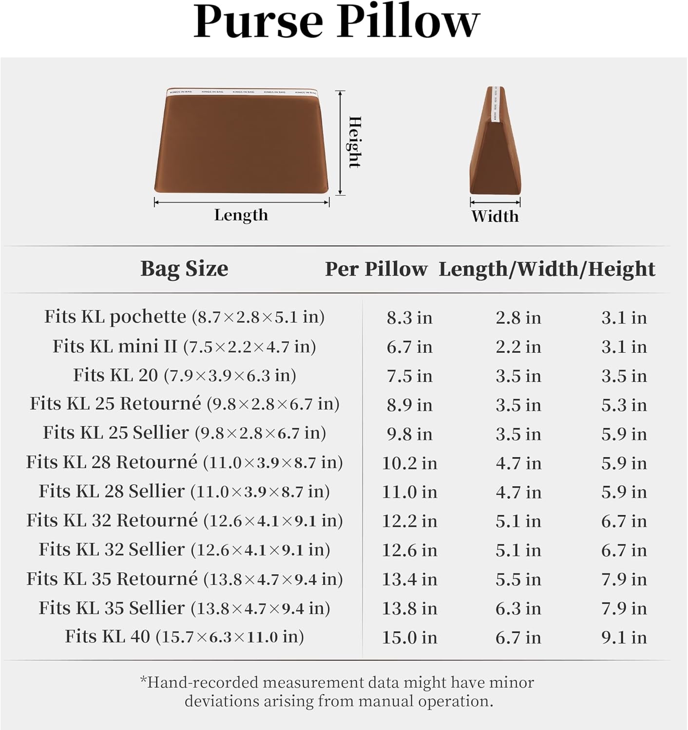 Purse Pillow Insert for Luxury Bags, Satin Fabric & Memory Foam Handbag Filler, Lightweight Shape Holder for Travel & Storage, Fits Kelly 28 Sellier(gold, KL28 Sellier)