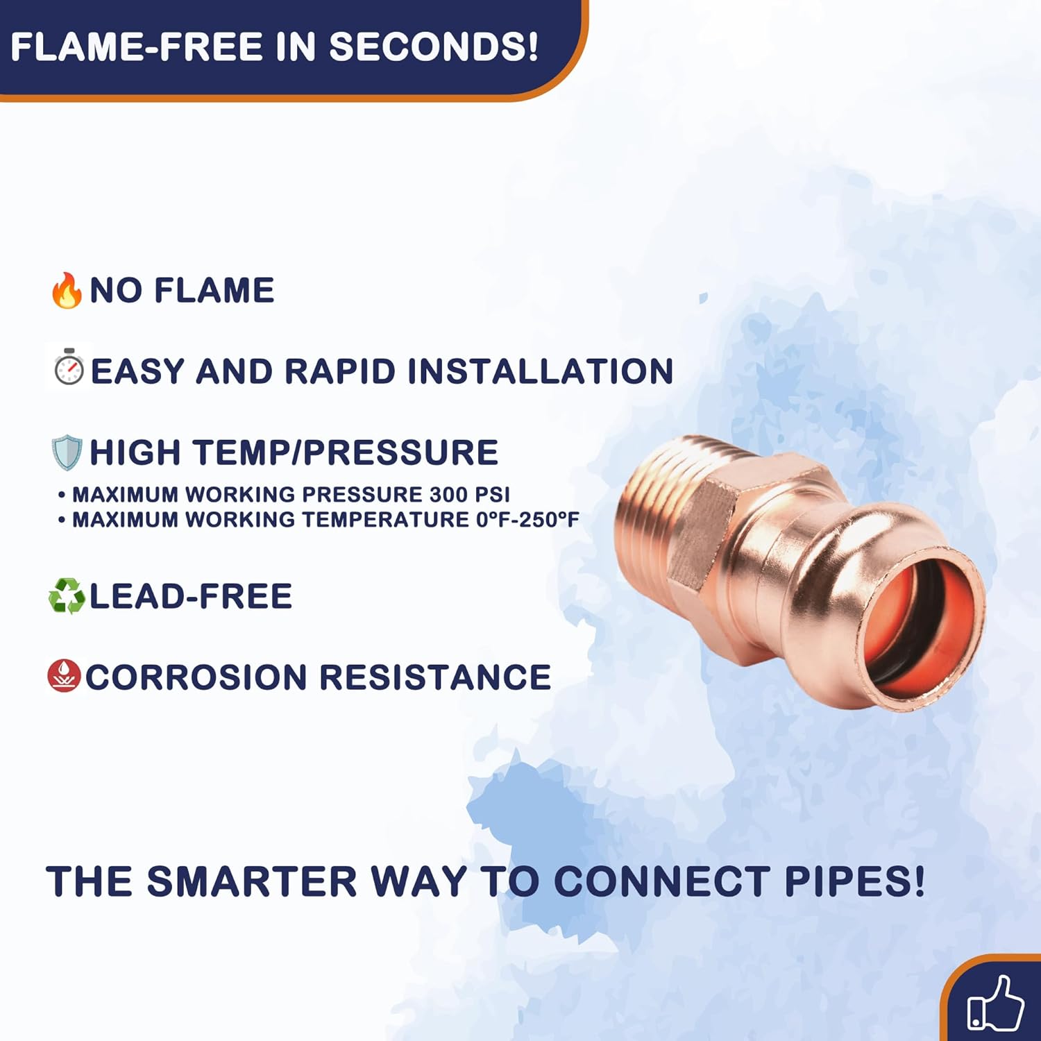 Copper Press Fittings 1/2 inch Male Adapter Pressure Copper Fitting P x Male NPT Connection for Residential, Commercial 10-Pack