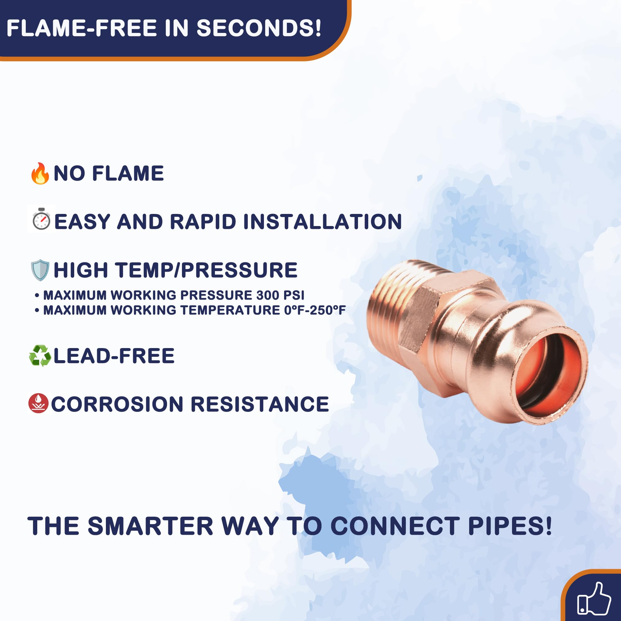 Propress Fittings - Adaptador macho de 3/4 pulgadas a presión de cobre P x macho NPT conexión para residencial, comercial, paquete de 10