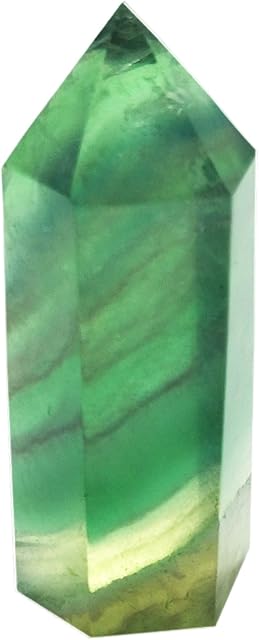 Green Fluorite Healing Stone Wand Pointed & Faceted Prism Bar for Reiki Chakra Meditation Therapy Deco