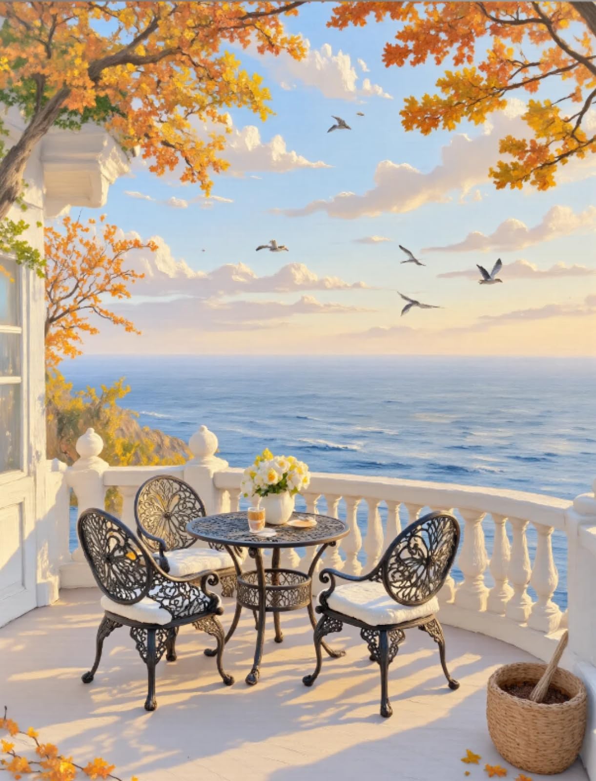 Stithej Pre-Printed Cross Stitch Kit Autumn sea View 11CT for Beginners