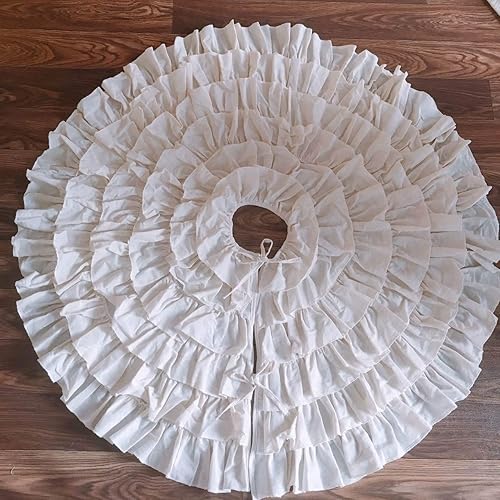 Miniatura 2 de yuboo Falda de árbol de Navidad bohemia blanca, 48 pulgadas, 6 capas, rústica, esponjosa, con volantes, para decoraciones de Navidad bohemias