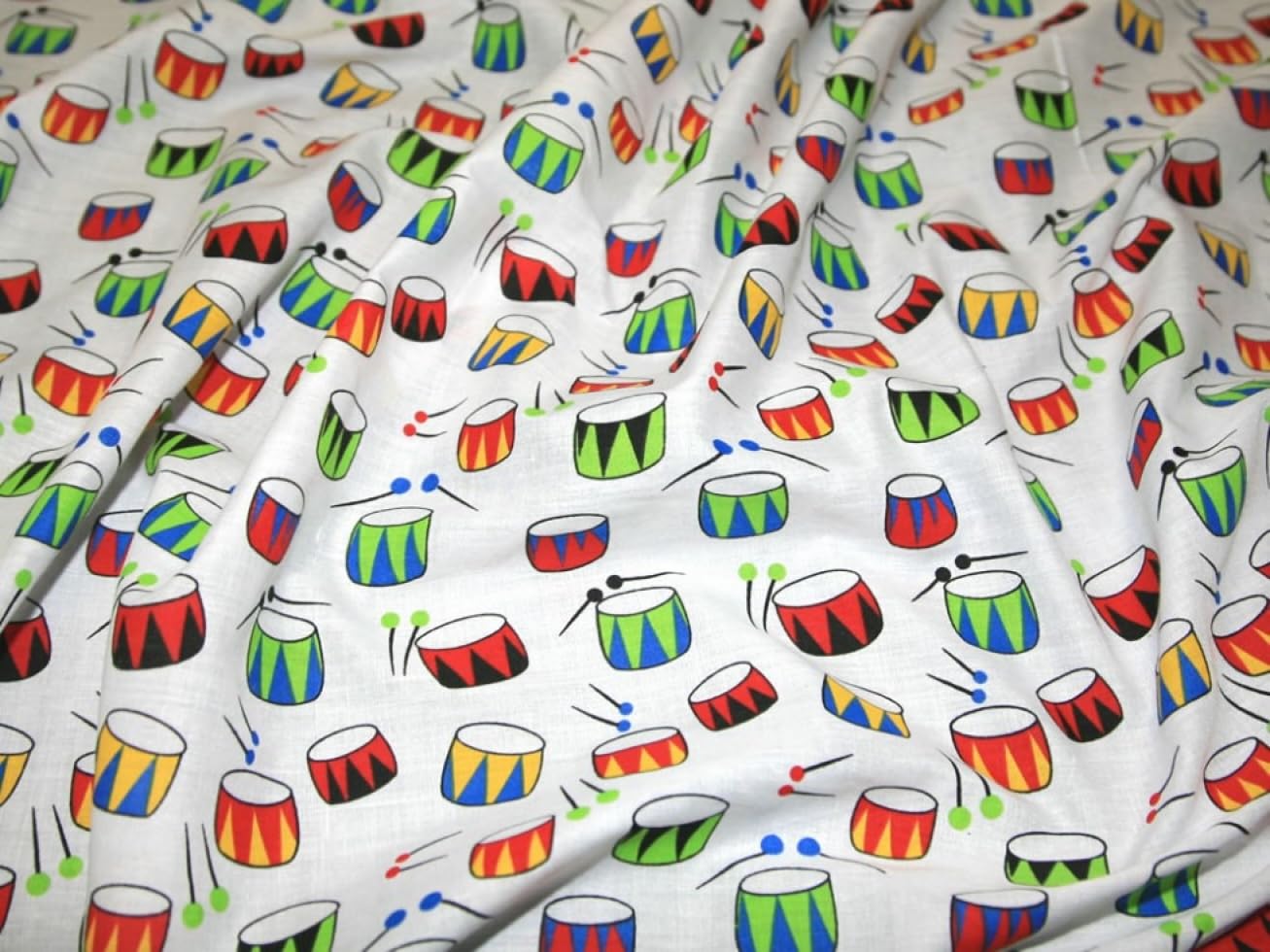 Drums Print Polycotton Dress Fabric Multicoloured - per metre