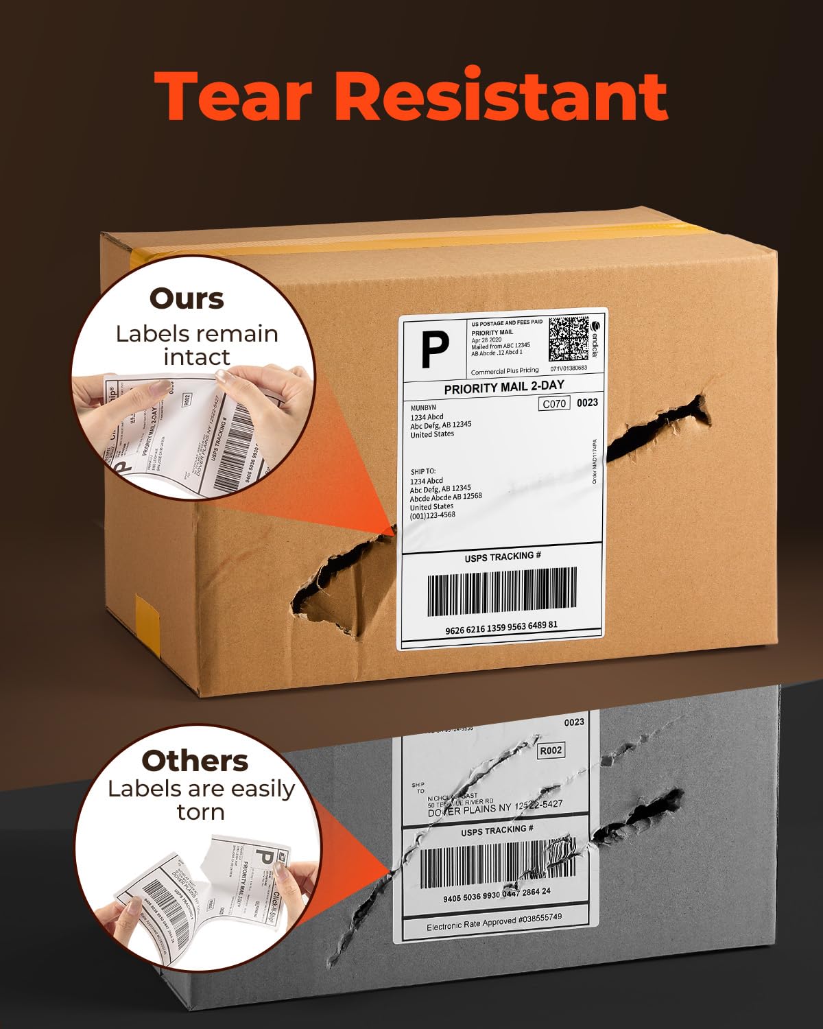 MUNBYN Etiketten Fünf widerstandsfähige Thermoetiketten 4×6 DHL Versandaufkleber 380 Etiketten/Stapel 10.2cm x 15.2cm Hoher Definition Thermoetiketten Selbstklebende für Labeldrucker 4XL