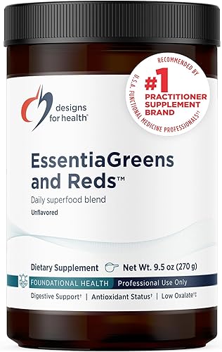 Designs for Health EssentiaGreens and Reds (Unflavored, 30 Servings), Vegan Superfood Powder with Spirulina, Kale, Apple & More, for Daily Nutrition