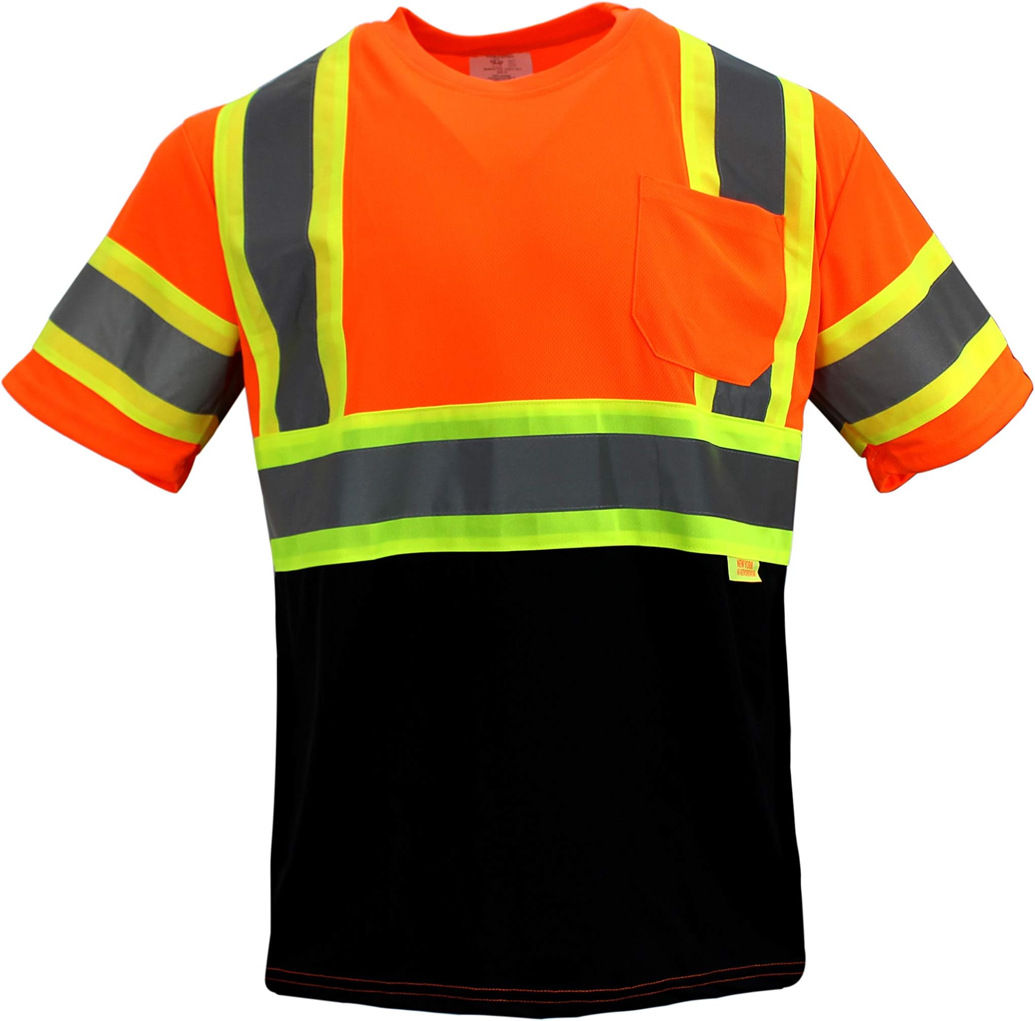 NY BFS-T5511 High-Visibility Class 3 T Shirt with Moisture Wicking Mesh Birdseye, Black Bottom (4XL, Orange)