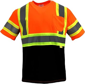 NY BFS-T5511 High-Visibility Class 3 T Shirt with Moisture Wicking Mesh Birdseye, Black Bottom Large, Orange