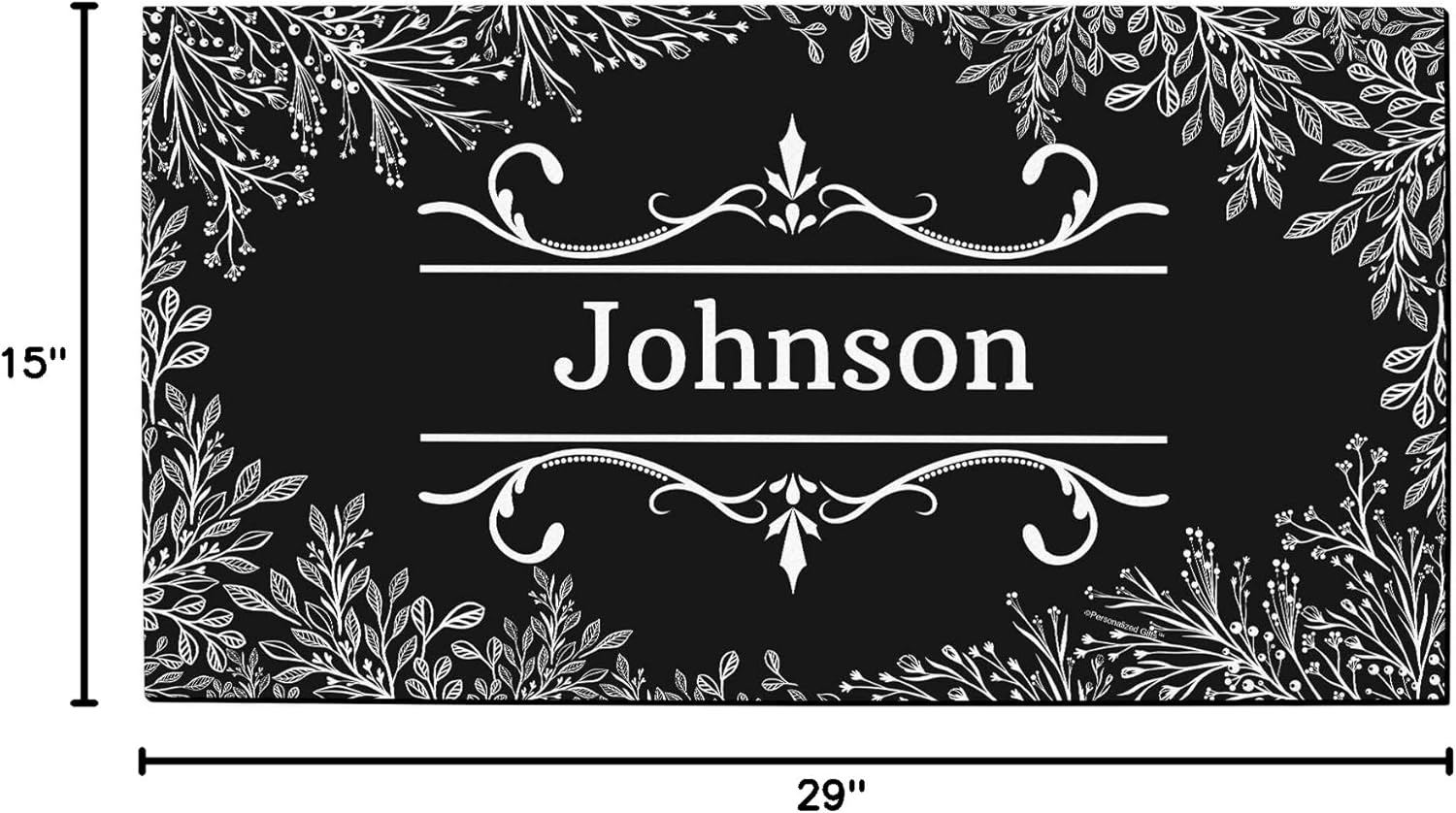Custom Wedding Gifts Custom Text Personalized Welcome Mat Leaves Personalized Doormat Black & White