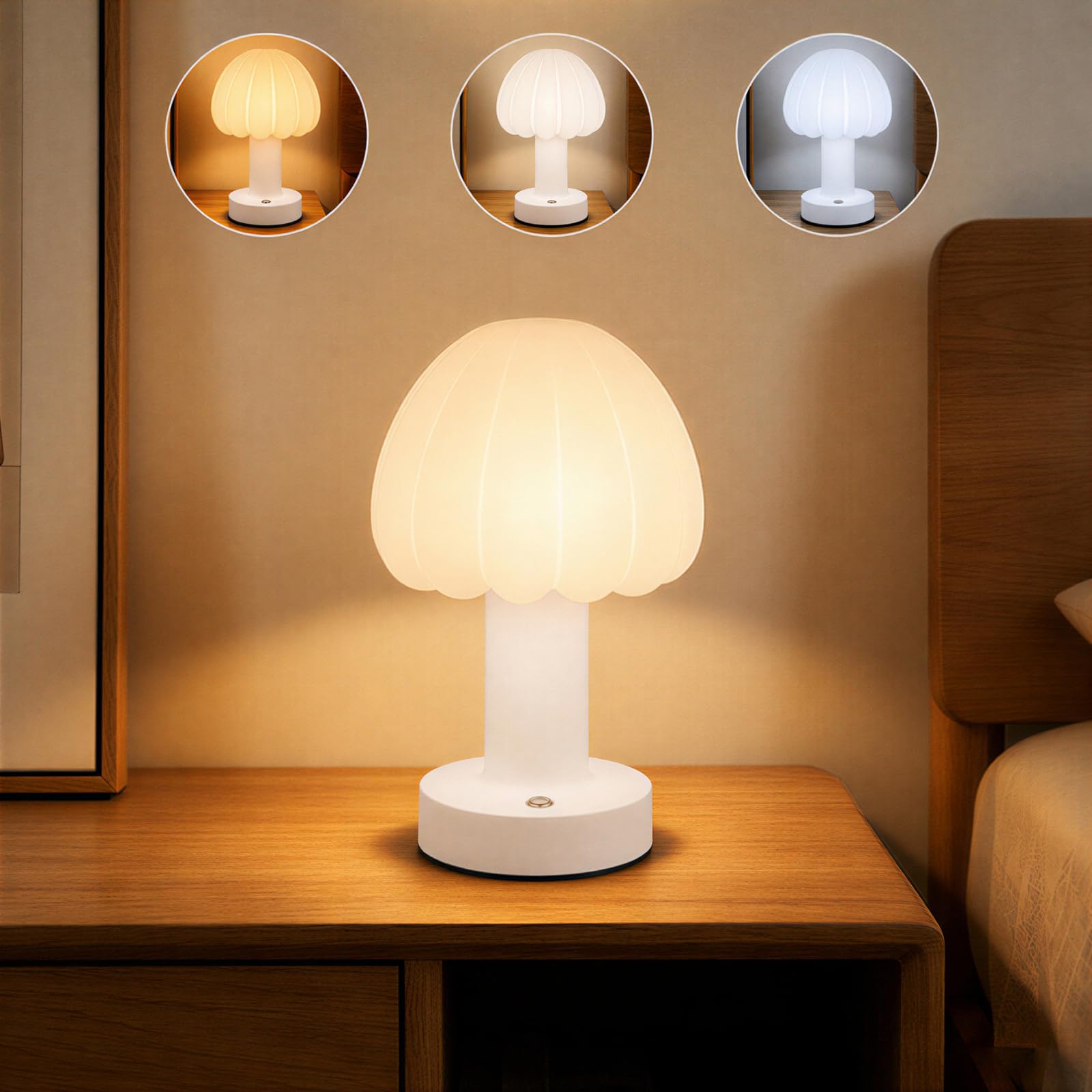 Night Light, Cordless Dimmable Bedside Table Lamp with 3 Color Temperatures